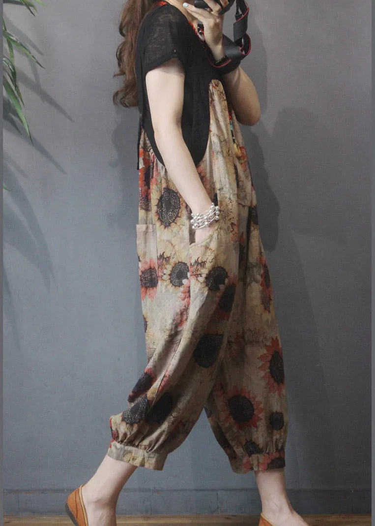 Loose Khaki Patchwork Print Wide Leg Jumpsuits LY3929