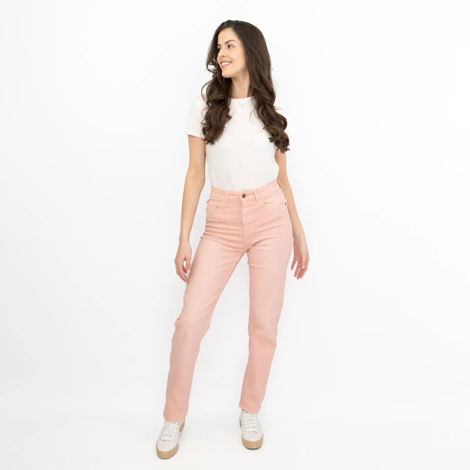 M&S Full Length Straight Leg Light Pink Denim Trousers