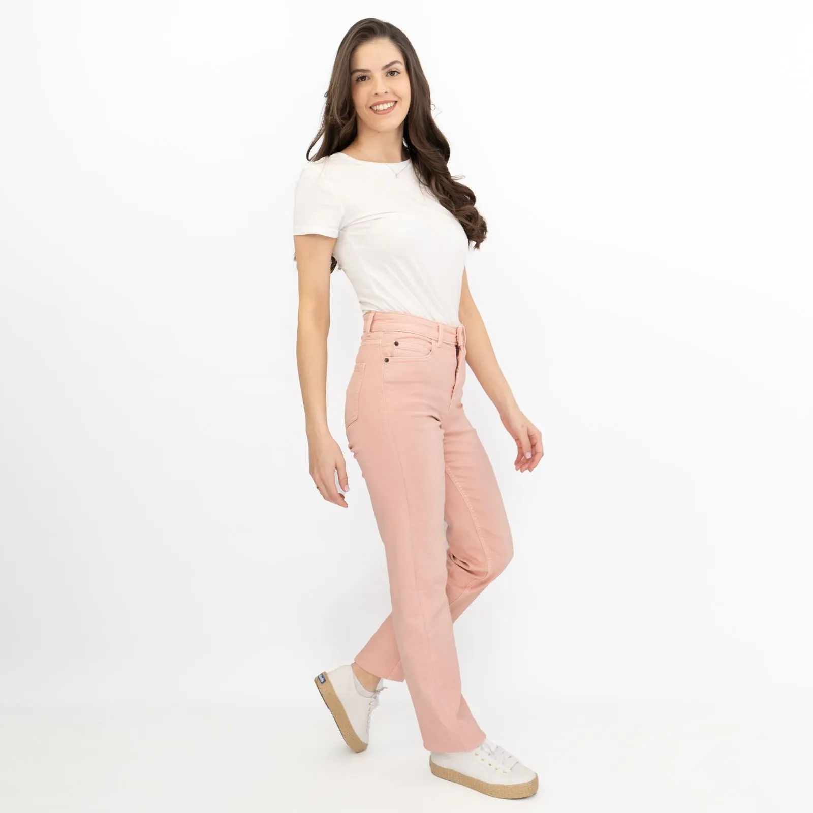 M&S Full Length Straight Leg Light Pink Denim Trousers