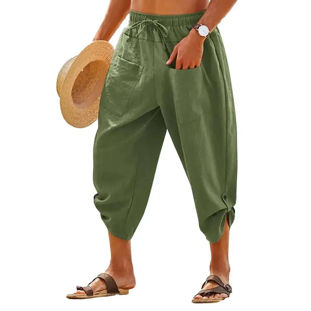 Men's Drawstring Mid-Calf Linen Pants