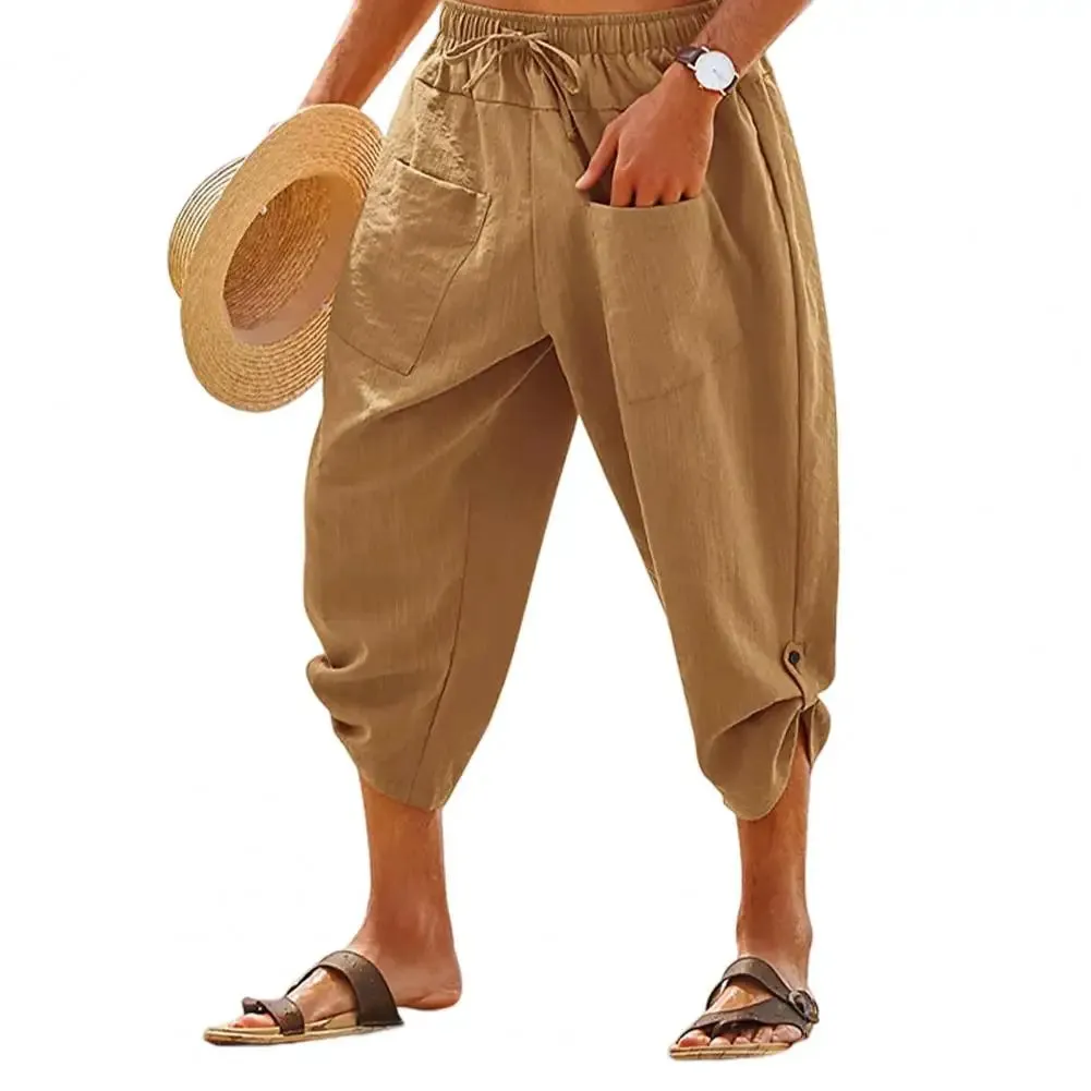 Men's Drawstring Mid-Calf Linen Pants