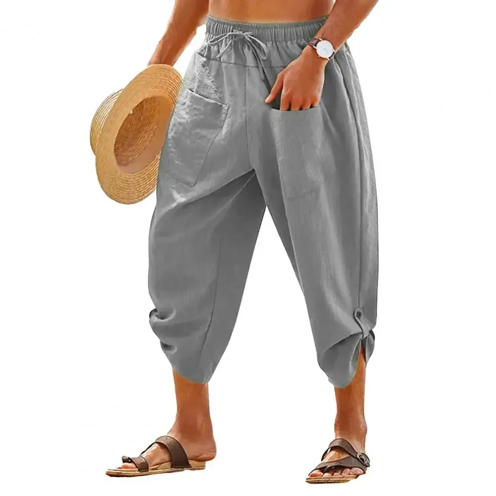 Men's Drawstring Mid-Calf Linen Pants