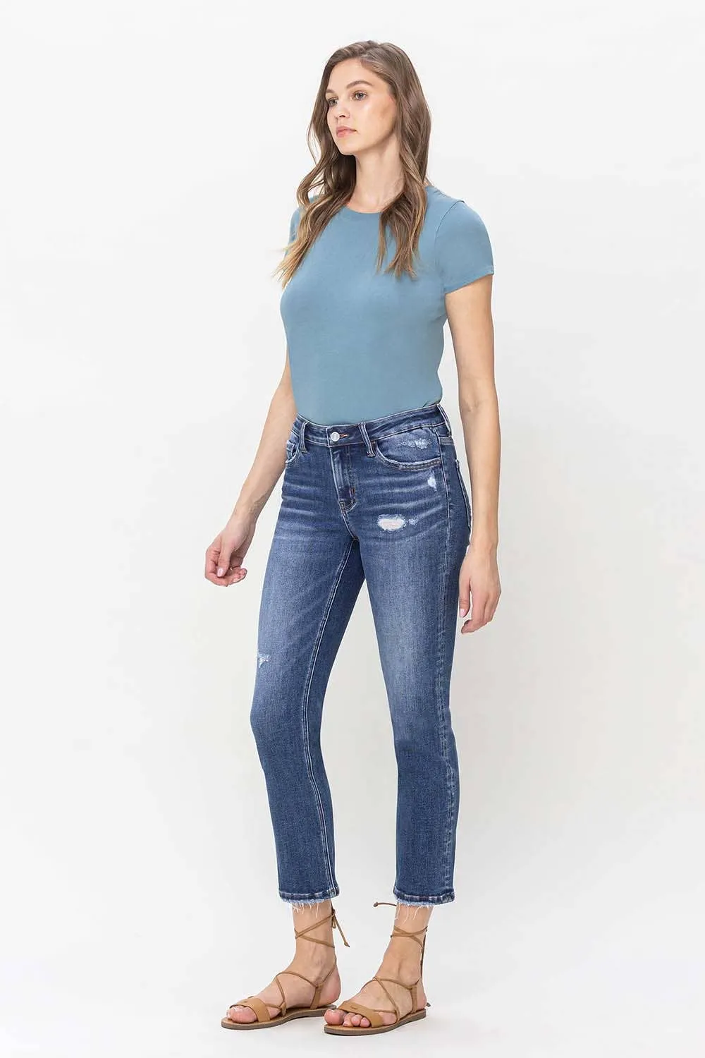 MID RISE CROP SLIM STRAIGHT JEANS