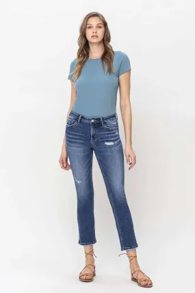 MID RISE CROP SLIM STRAIGHT JEANS