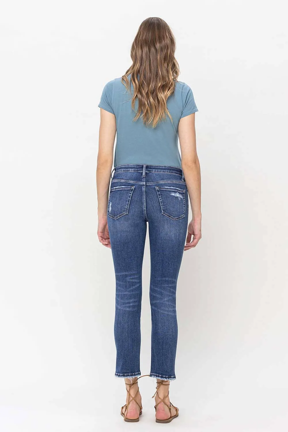 MID RISE CROP SLIM STRAIGHT JEANS