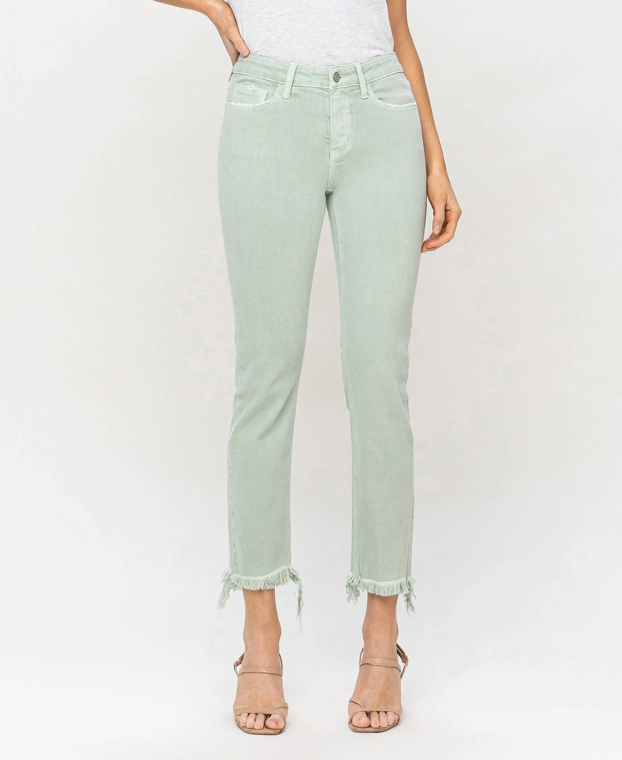 MID RISE CROP STRAIGHT JEANS