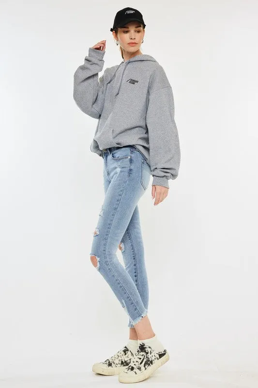 Mid Rise Distressed Ankle Skinny Jeans