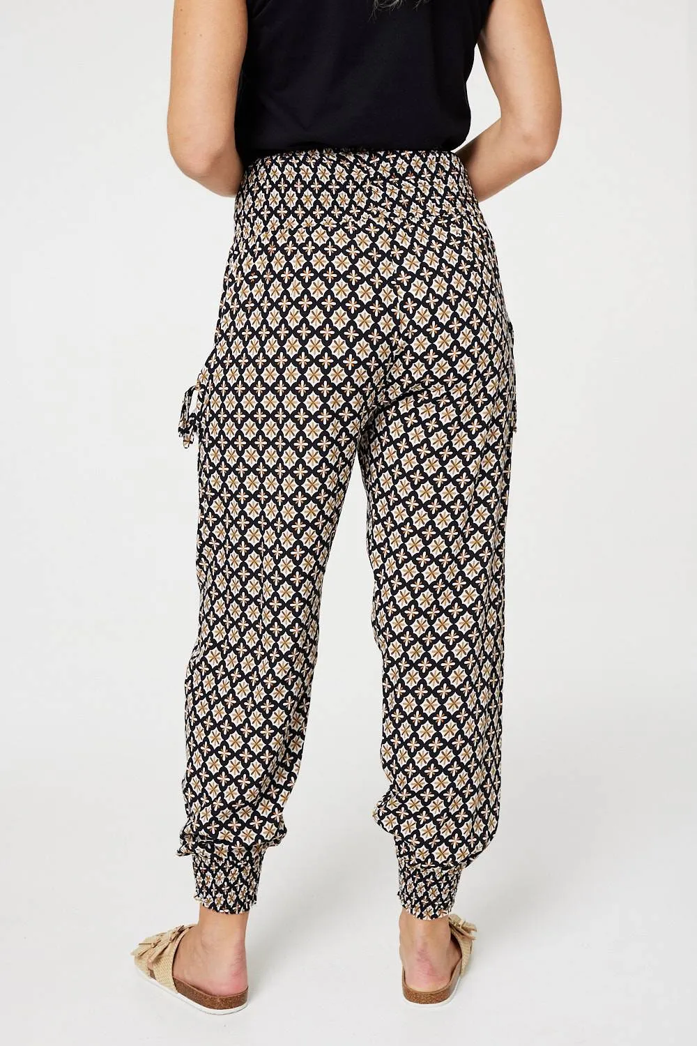 Mosaic Print Shirred Harem Pants