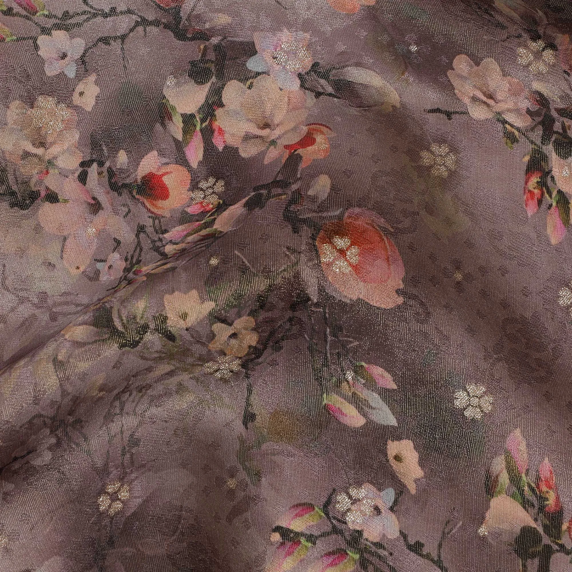 Mystic Rose Twilight Viscose Fabric, Floral Print on Smoky Background, 110 cm Wide-D19213