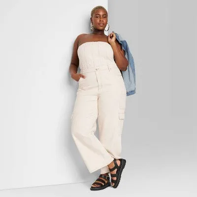 New - Wild Fable Women's Tube Cargo Denim Jumpsuit Bandeau Strapless Off-The-Shoulder