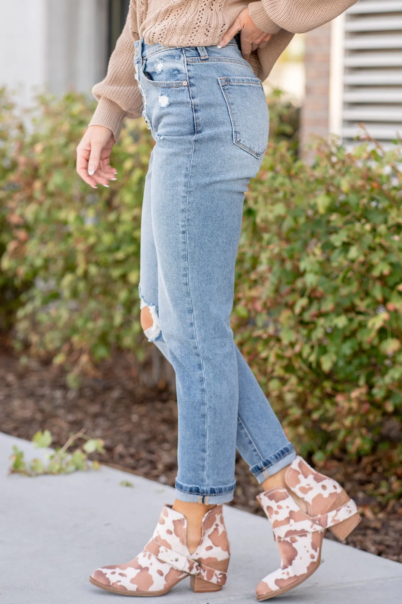 Newport High Rise Cuffed Button Fly Mom Jeans