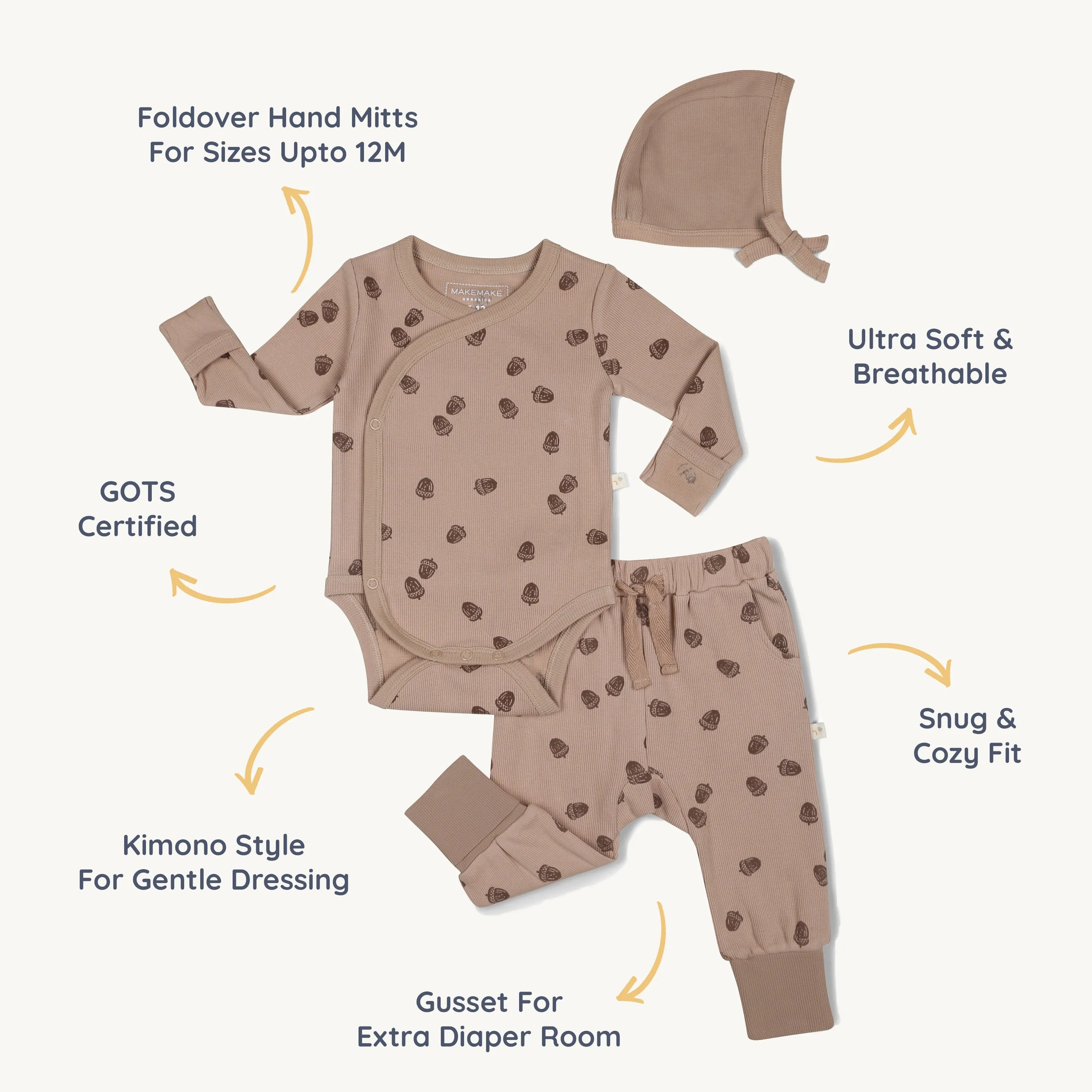 Organic Kimono Onesie & Pants Set - Acorn