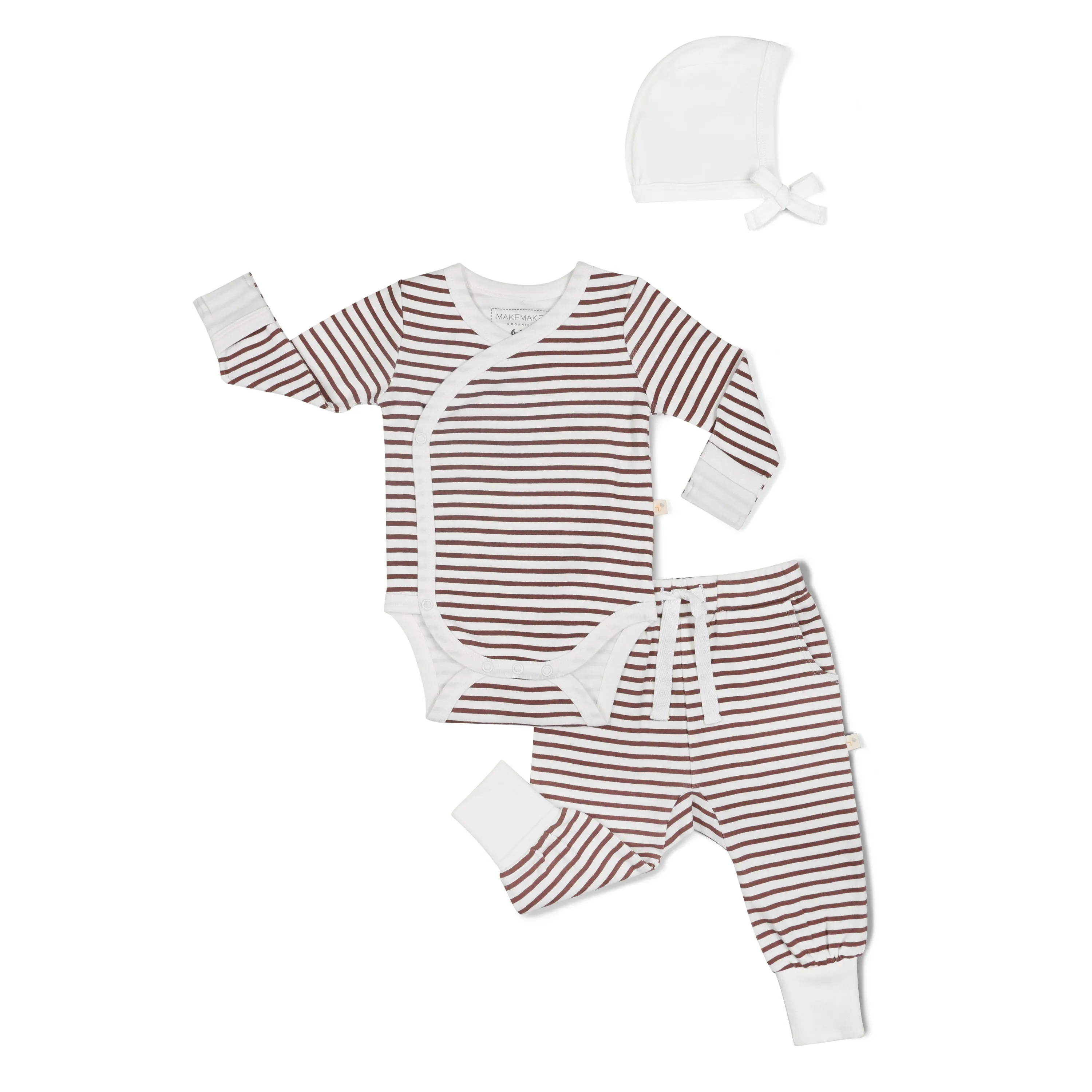 Organic Kimono Onesie & Pants Set - Plum Stripes