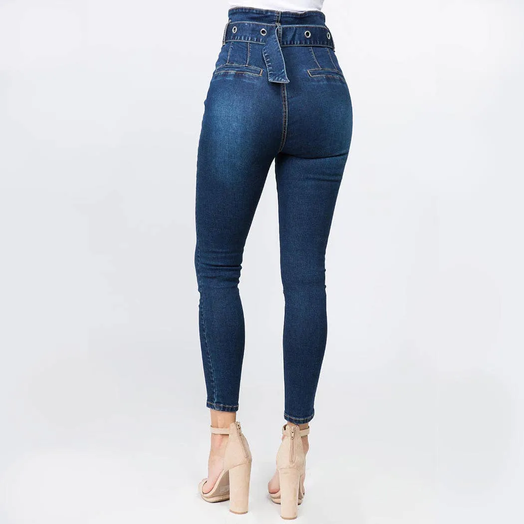 Paper Bag High Waist Skinny Jeans