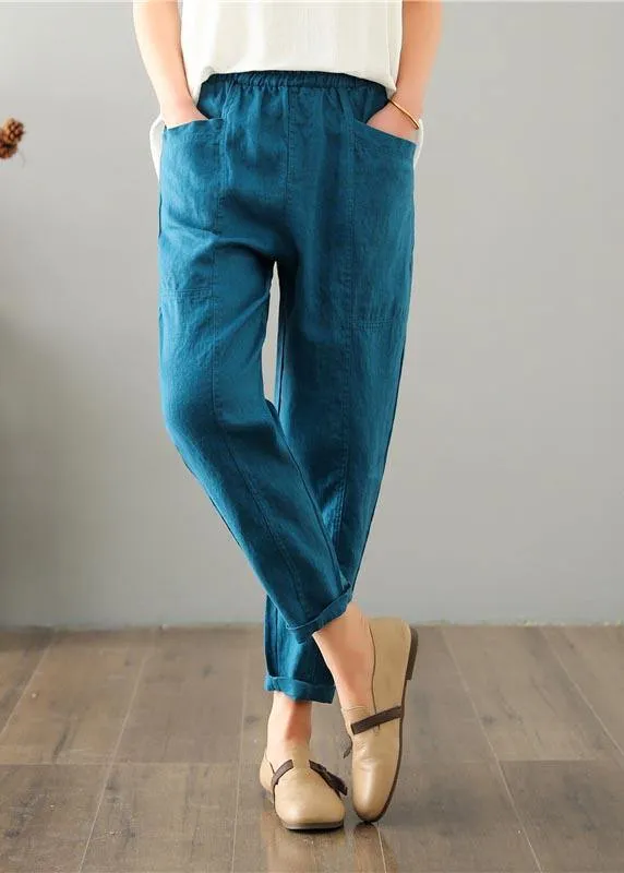 Plus Size Blue Harem Cotton Linen Summer Pants