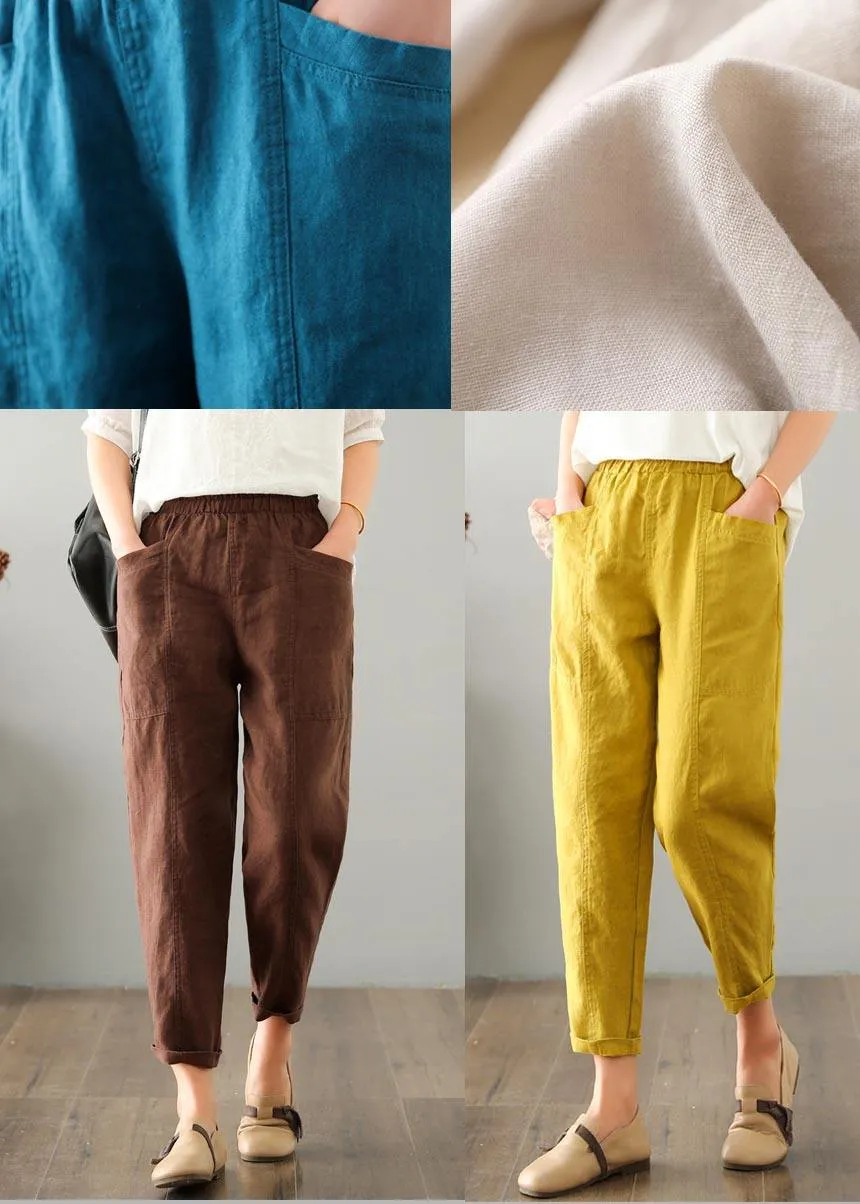 Plus Size Blue Harem Cotton Linen Summer Pants