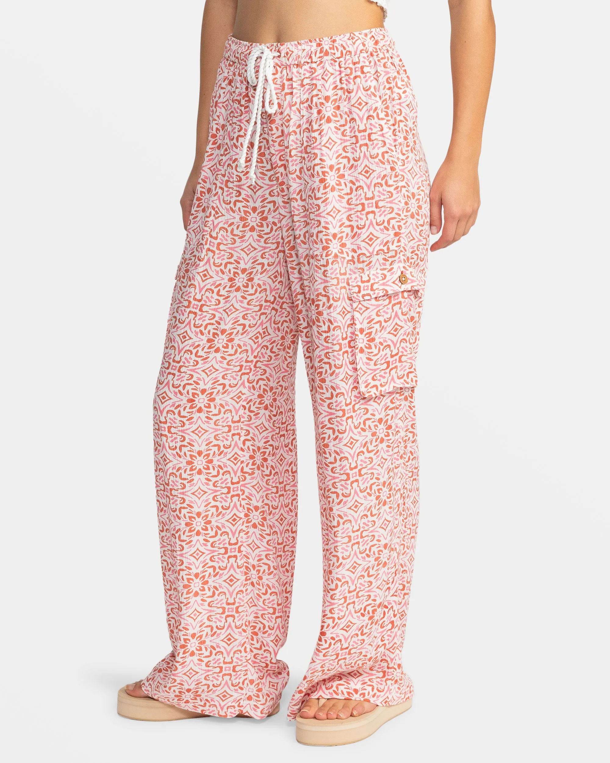 Precious Cargo Gauze High Waisted Pants - Cloud Dancer Fresco Tile