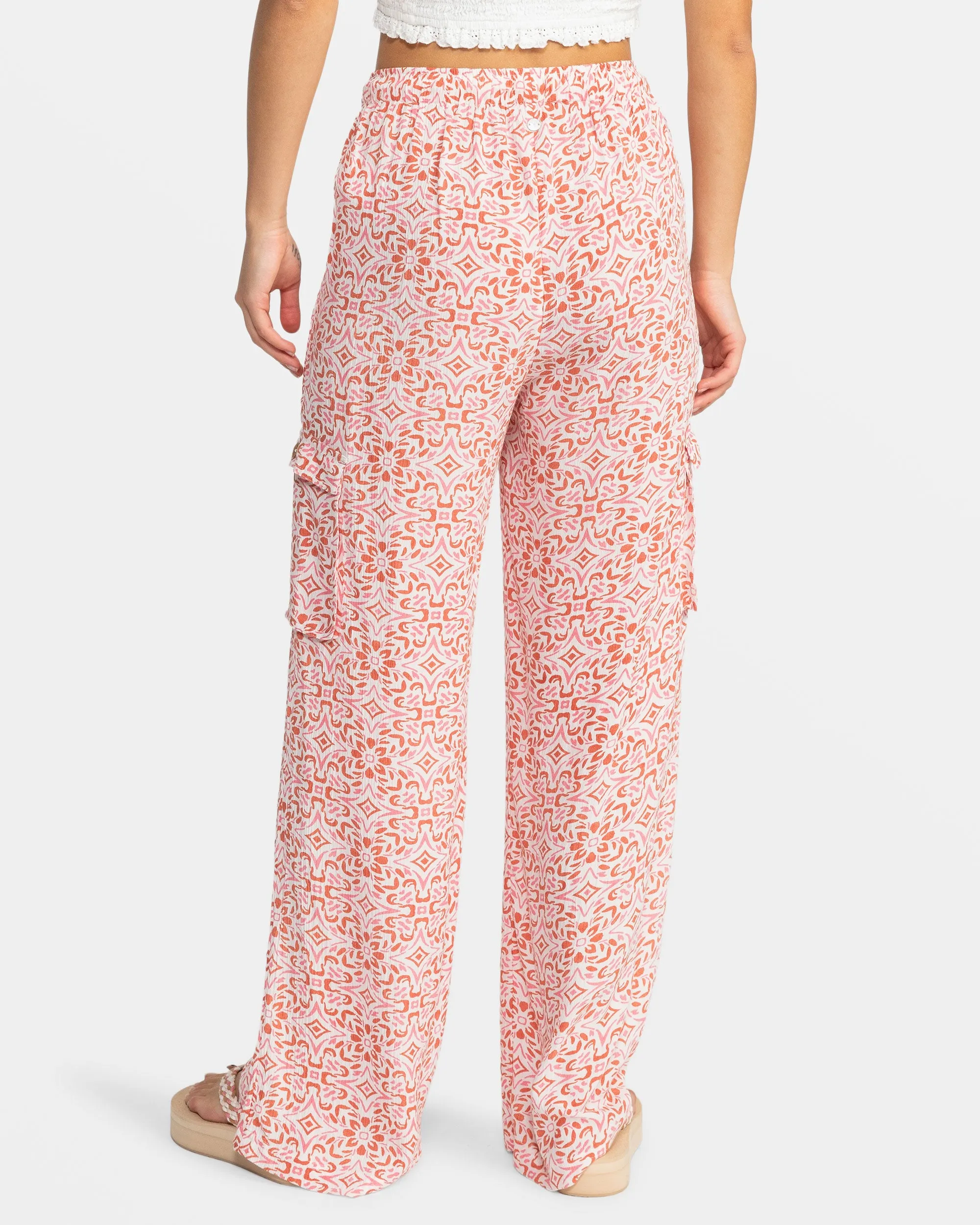 Precious Cargo Gauze High Waisted Pants - Cloud Dancer Fresco Tile