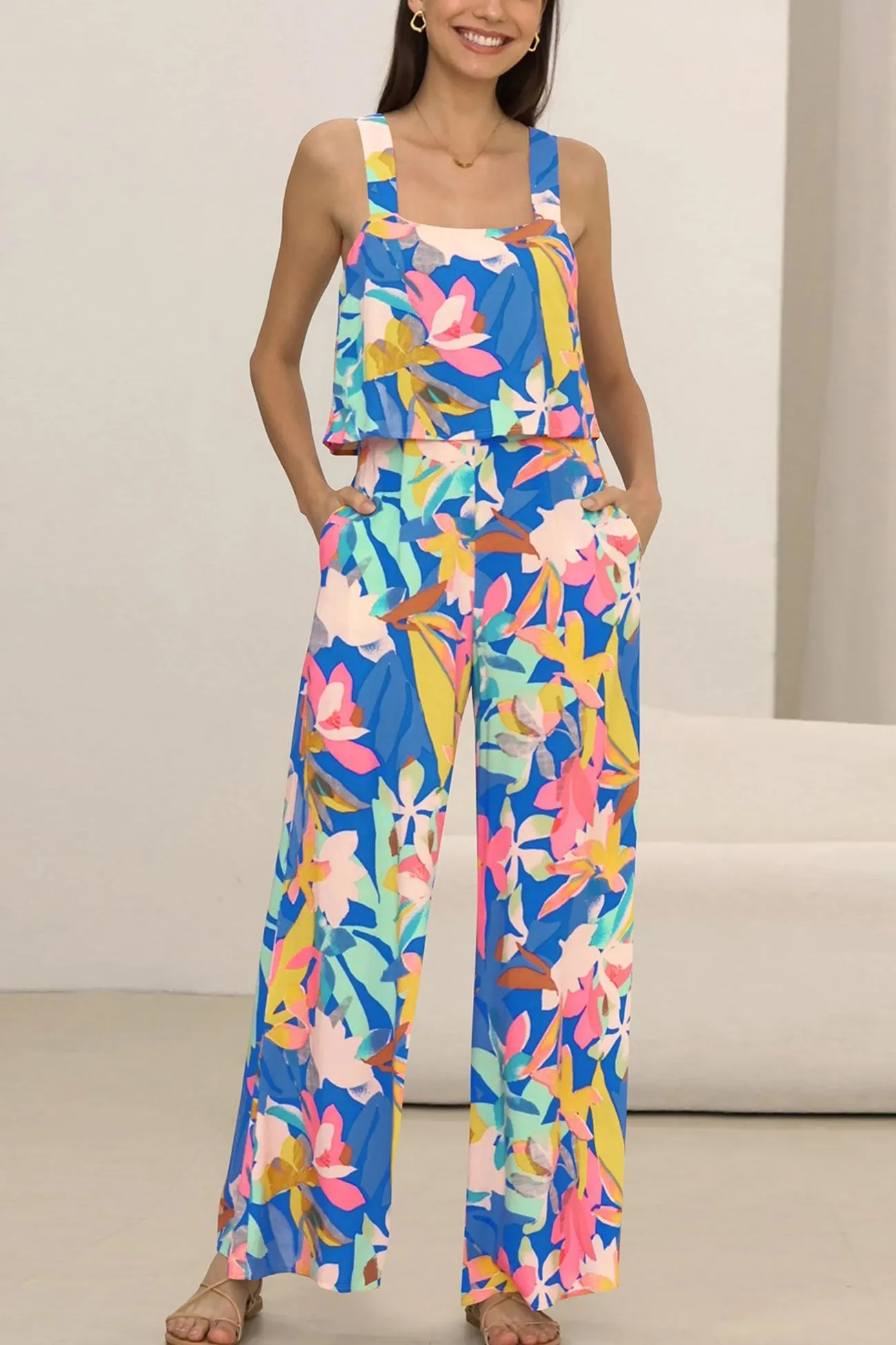 Printed Cami Wide Leg Jumpsuits