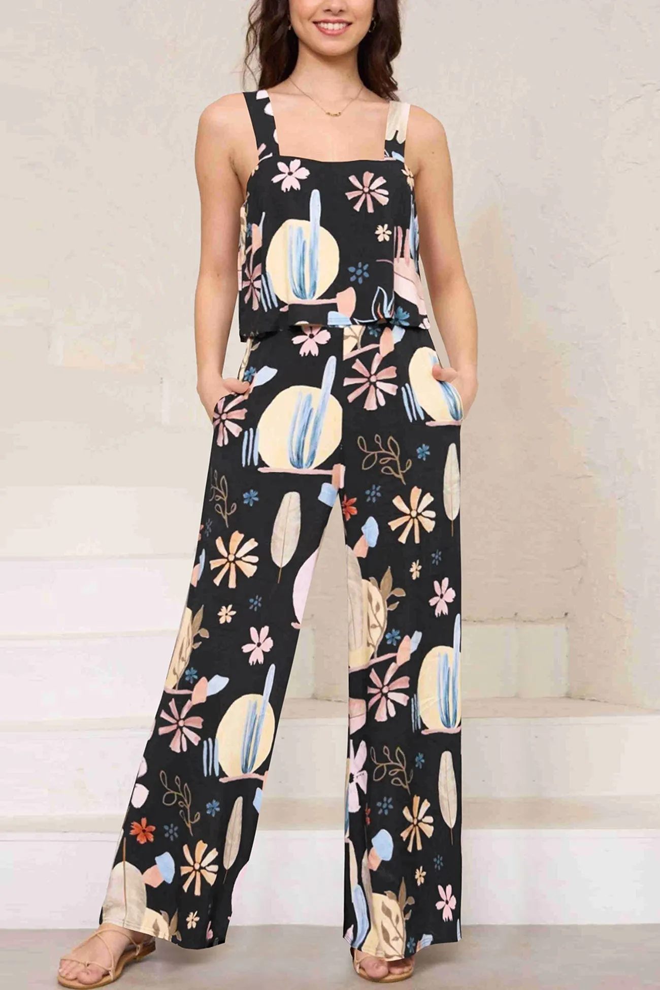 Printed Cami Wide Leg Jumpsuits