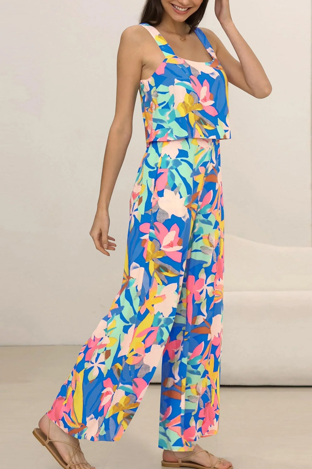 Printed Cami Wide Leg Jumpsuits