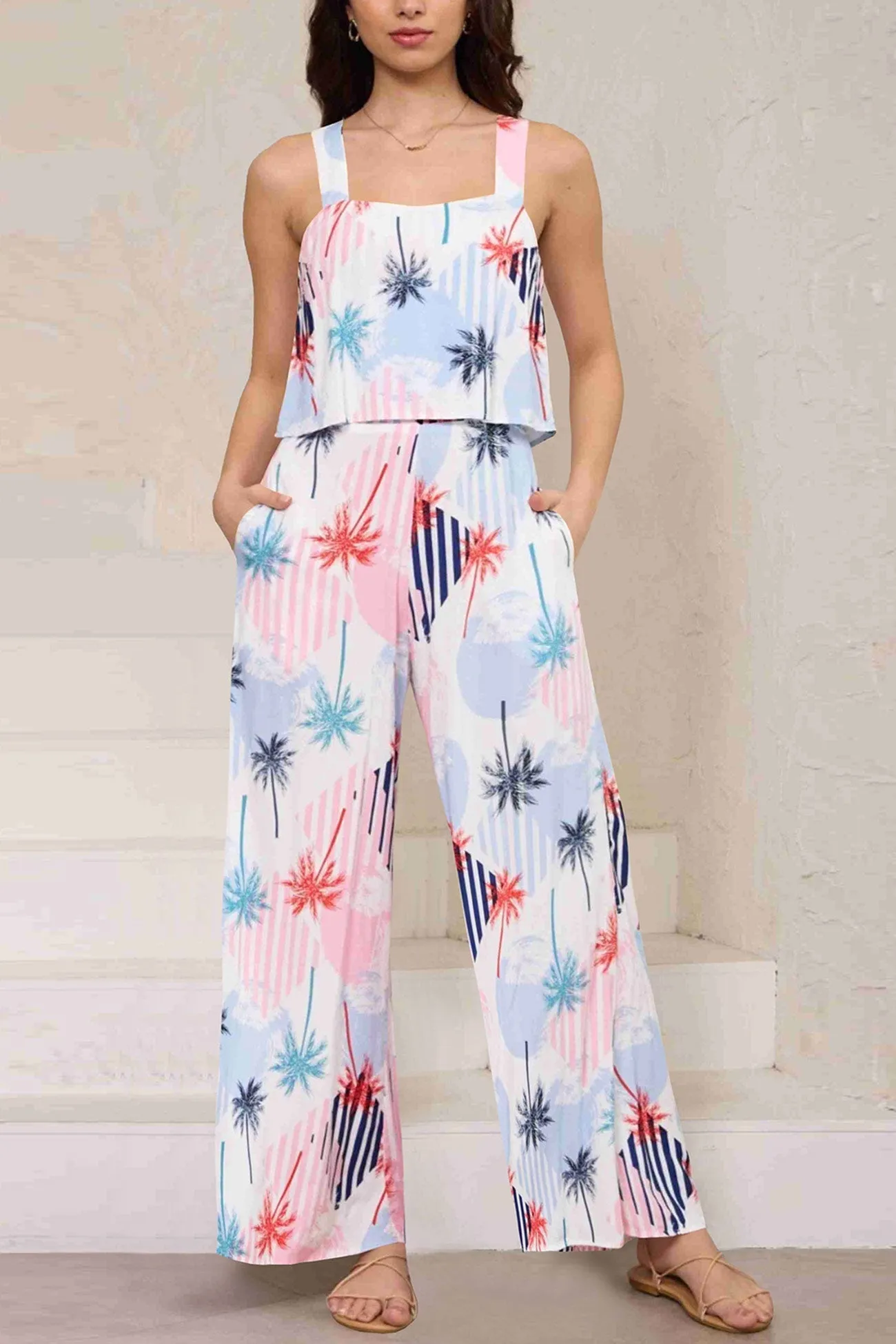 Printed Cami Wide Leg Jumpsuits