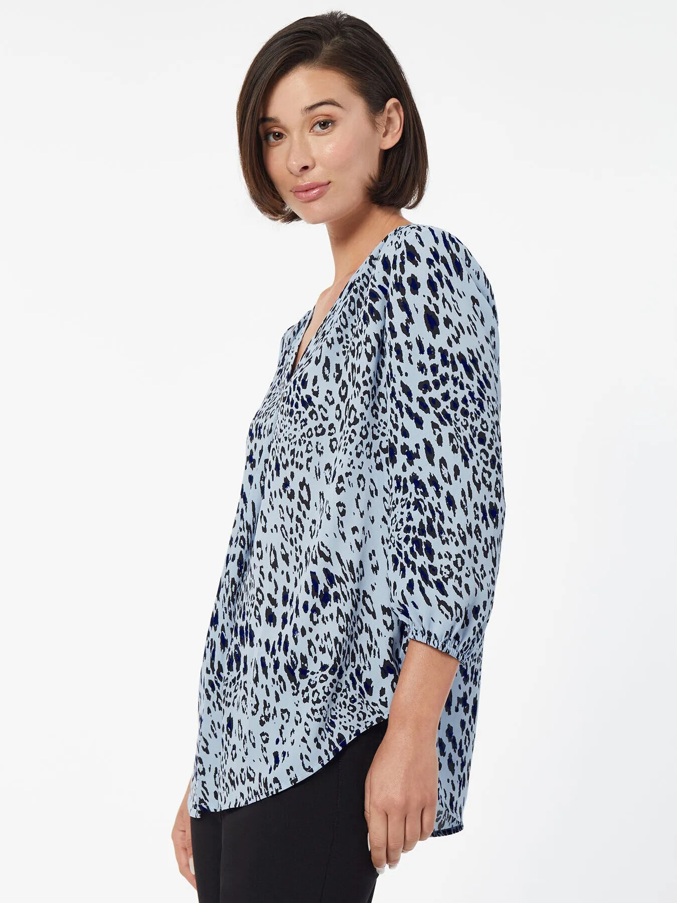 Printed V-Neck Pleated Kelly Blouse