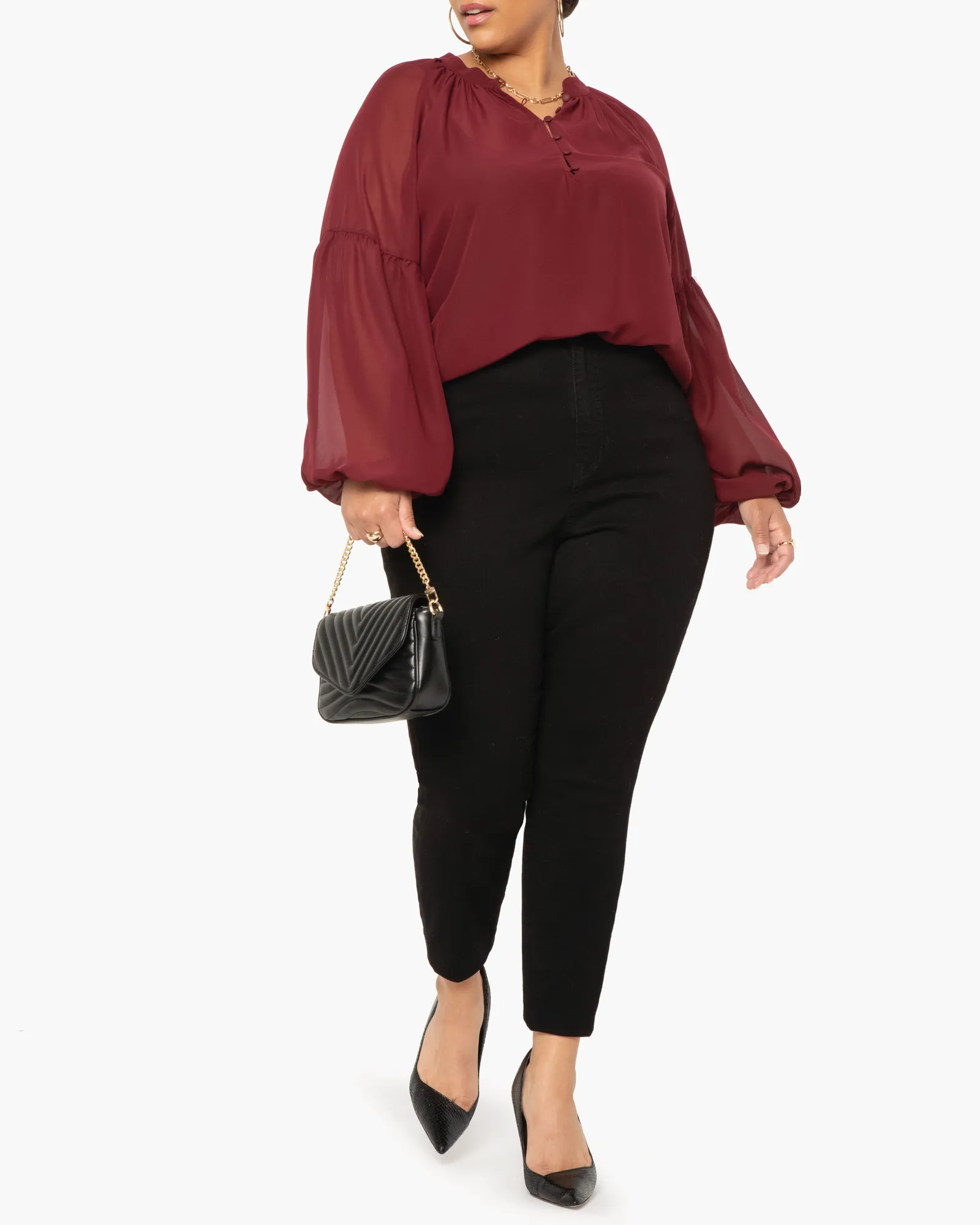 Rylie Long-Sleeve Peasant Top | Burgundy