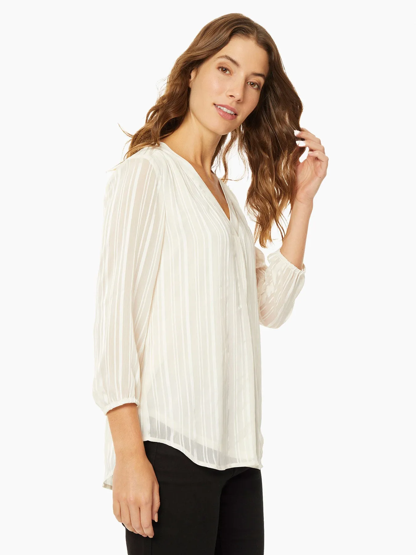 Satin Striped V-Neck Kelly Blouse