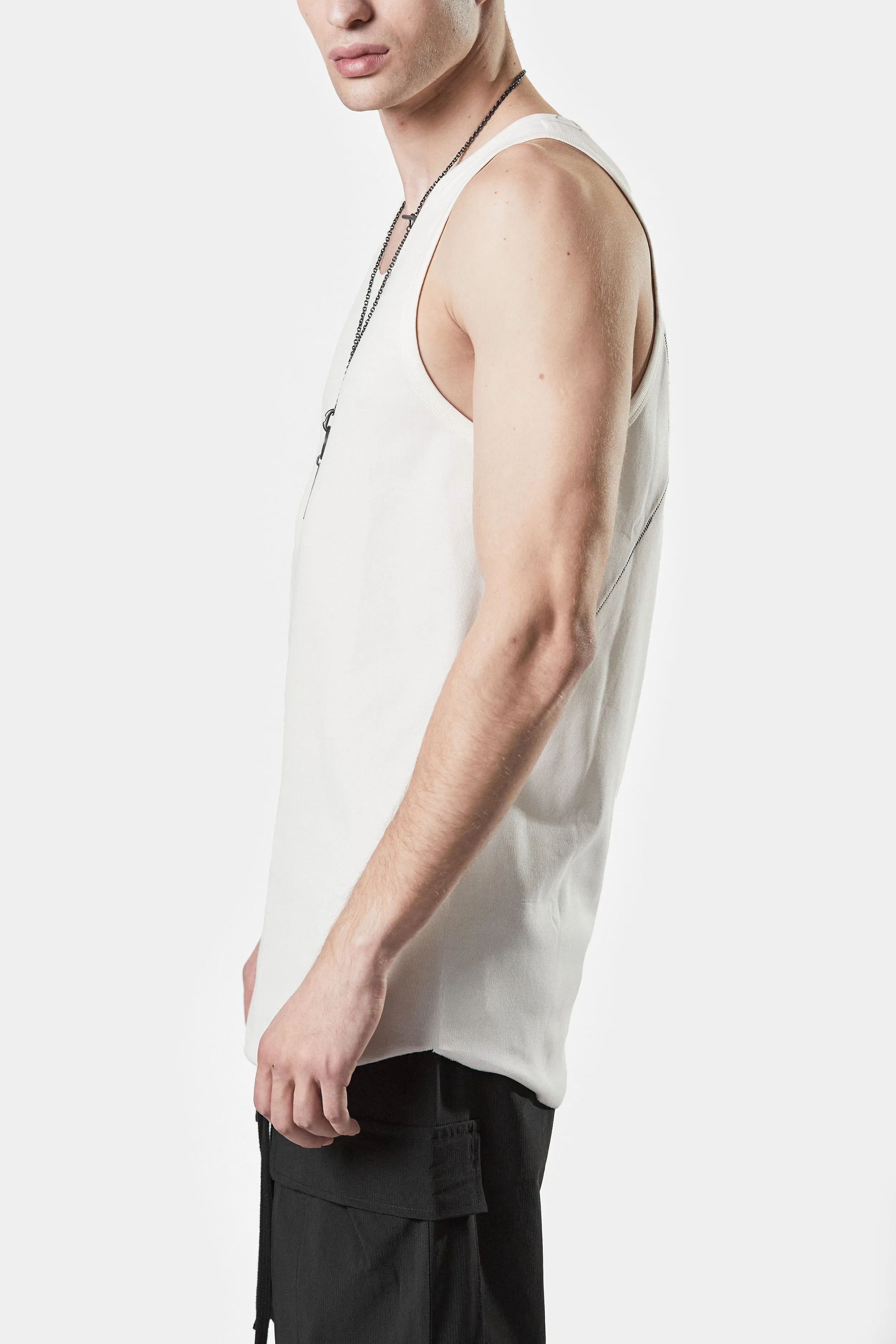 Scar-stitch cotton tank, White