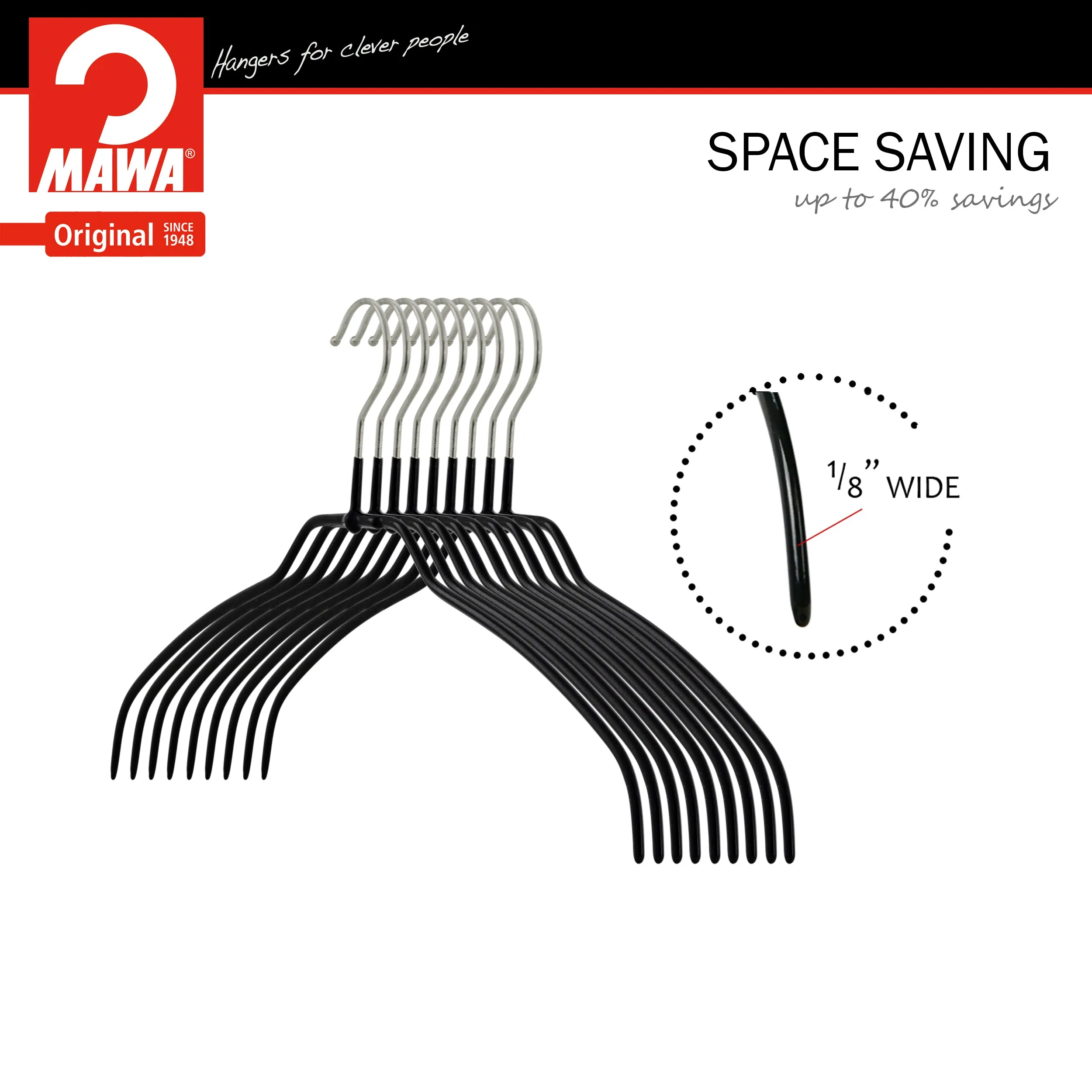 Silhouette Space-Saving Shirt Hanger, Narrow, 36-FT, Black