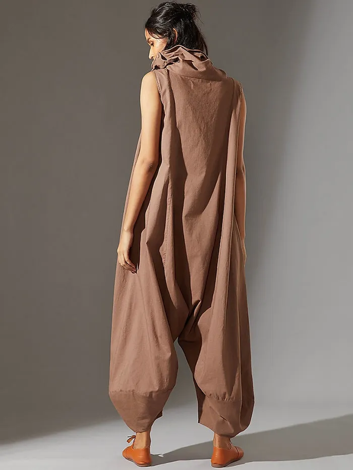 Simple Wide Leg Loose Solid Color High-Neck Jumpsuits