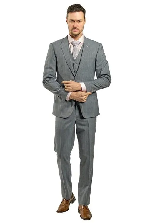 Slim Fit Grey With Pink Lines Three Piece Suit GB-3P-309