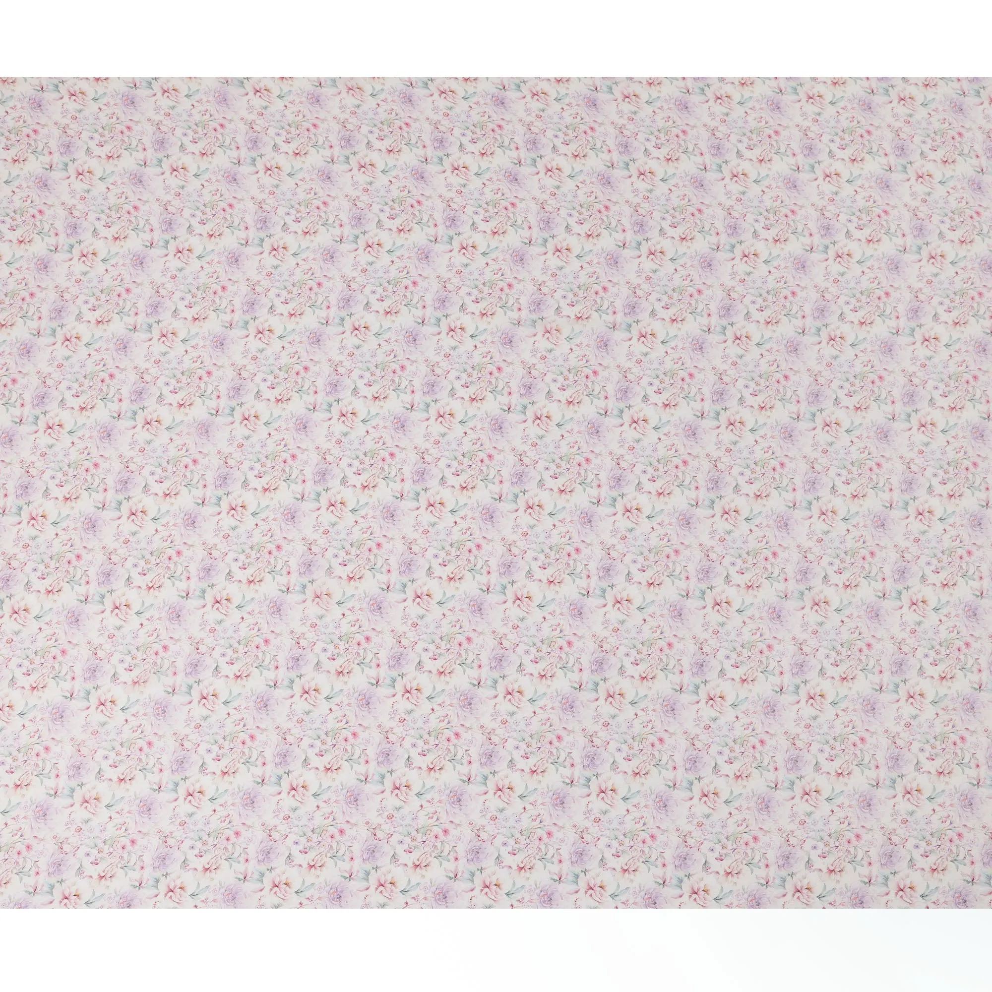 Soft Ivory Viscose Digital Printed Fabric with Pastel Floral Design, 110 cm Width-D21318