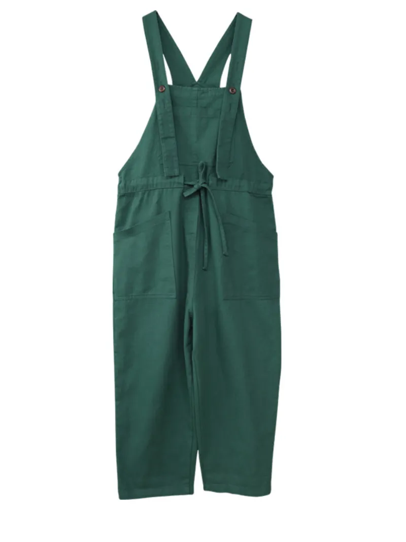 Stylish Waist Tie Belt Loose Wide-Leg Boho Pockets Overalls