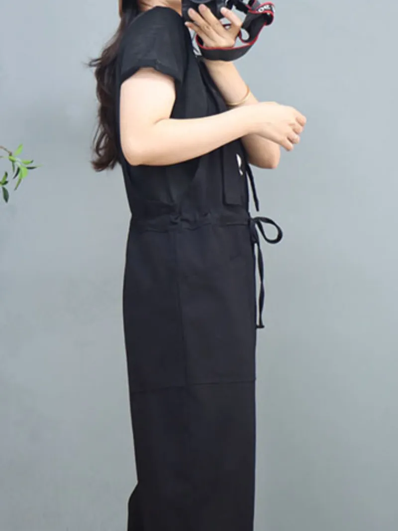 Stylish Waist Tie Belt Loose Wide-Leg Boho Pockets Overalls