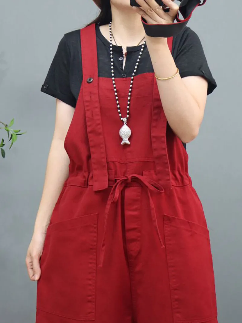 Stylish Waist Tie Belt Loose Wide-Leg Boho Pockets Overalls