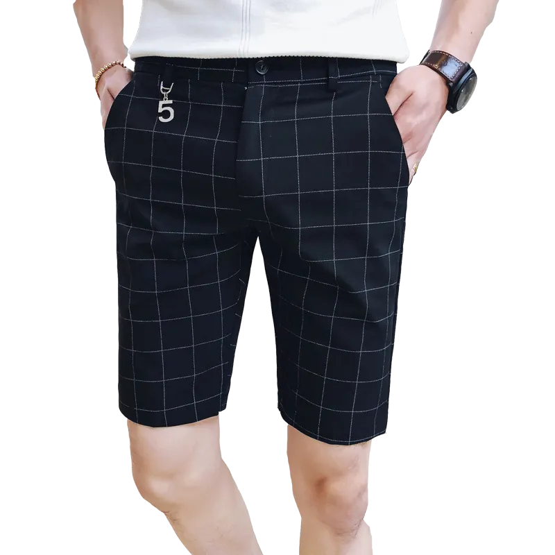 Thin Lines Plaid Men Slim Fit Bermuda Shorts