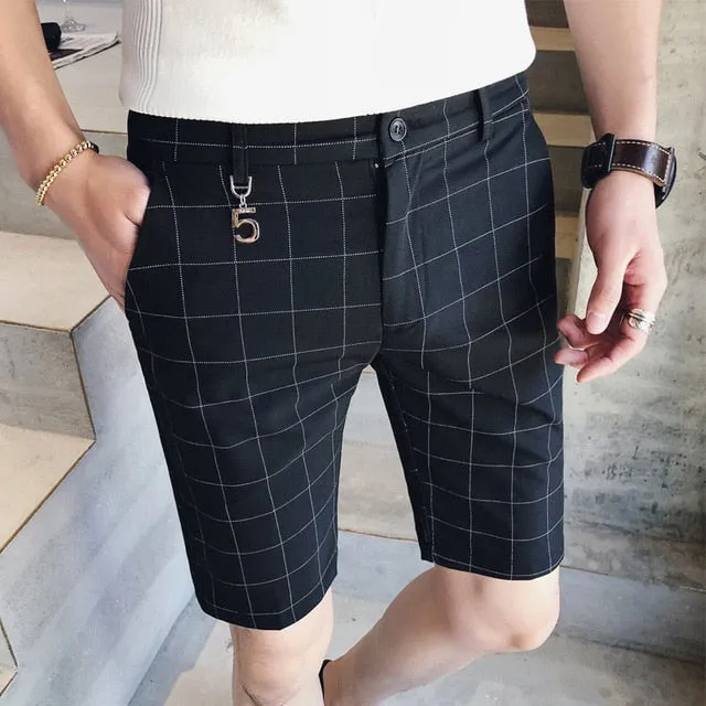 Thin Lines Plaid Men Slim Fit Bermuda Shorts