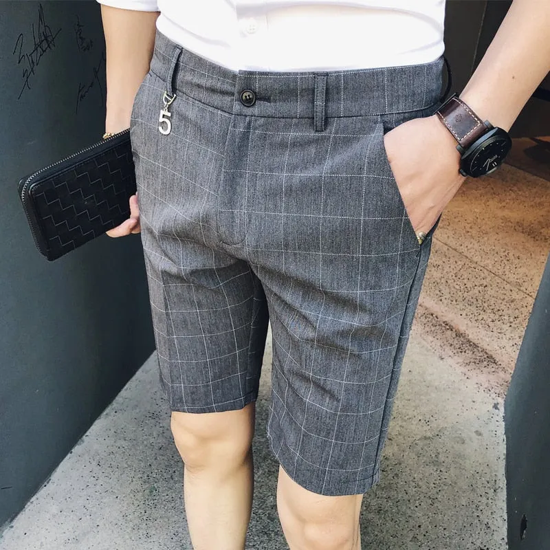 Thin Lines Plaid Men Slim Fit Bermuda Shorts