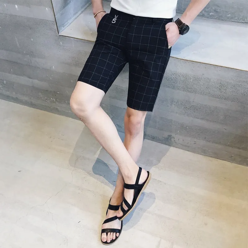 Thin Lines Plaid Men Slim Fit Bermuda Shorts