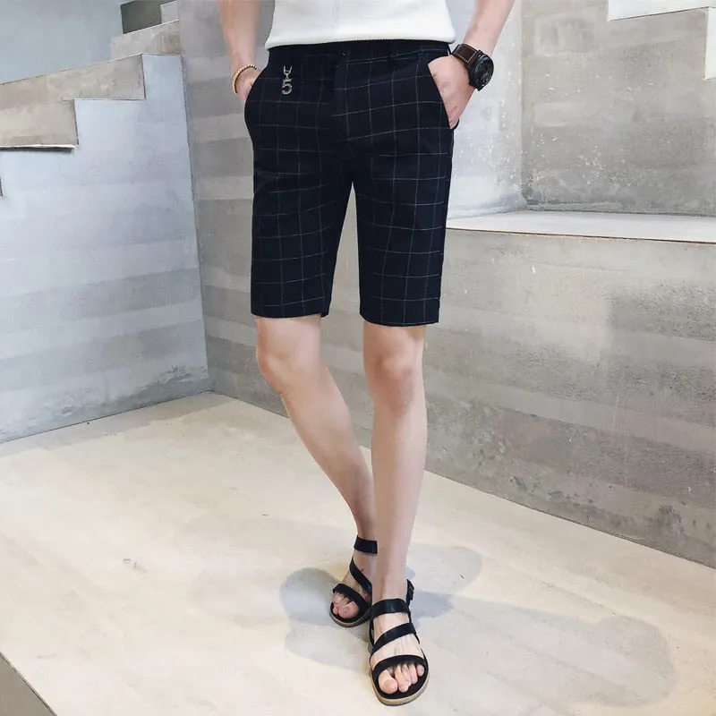 Thin Lines Plaid Men Slim Fit Bermuda Shorts