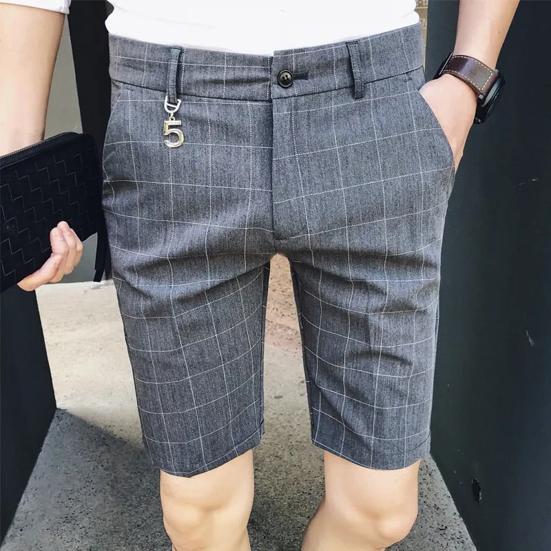 Thin Lines Plaid Men Slim Fit Bermuda Shorts