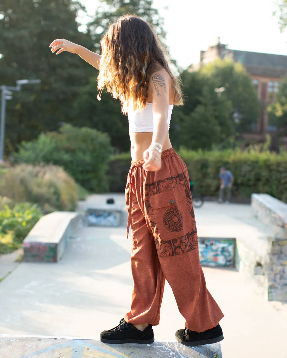 Tribal Print Parachute Harem Pants Orange