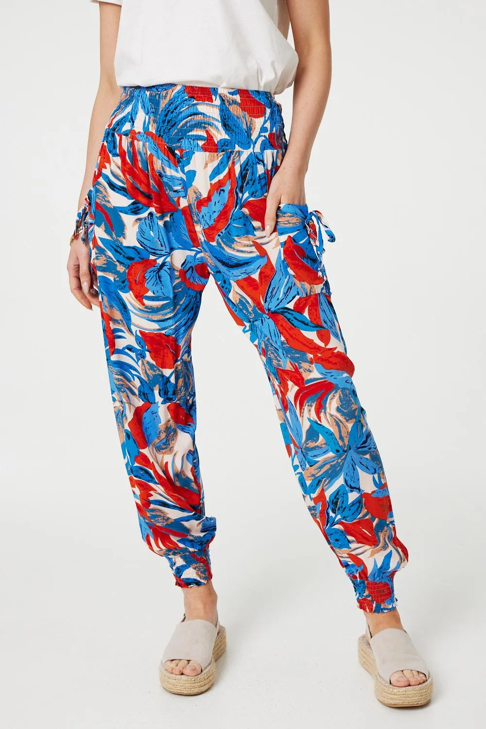 Tropical Leaf Print Harem Pants