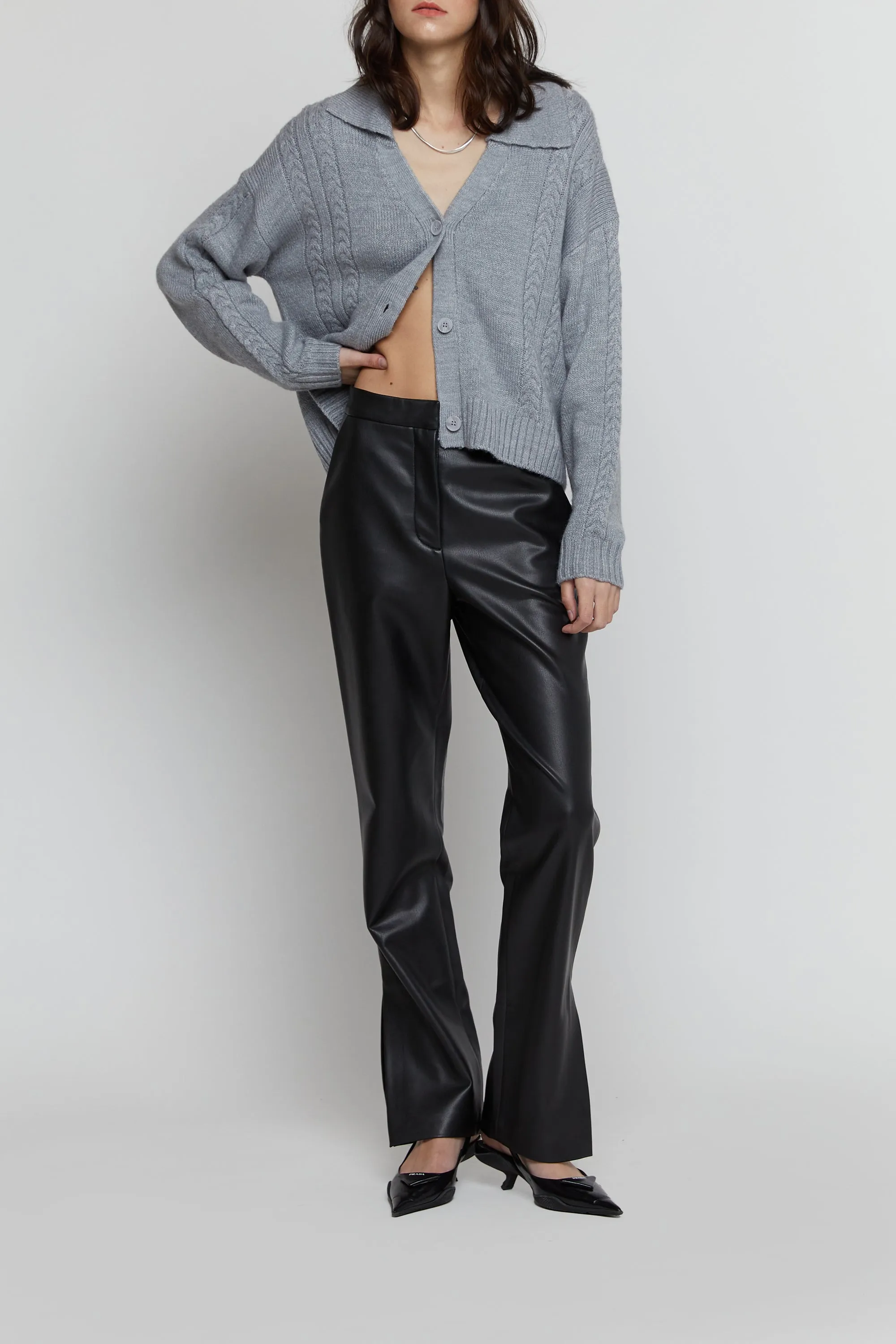 VEGAN LEATHER PANT WITH SIDE SLIT