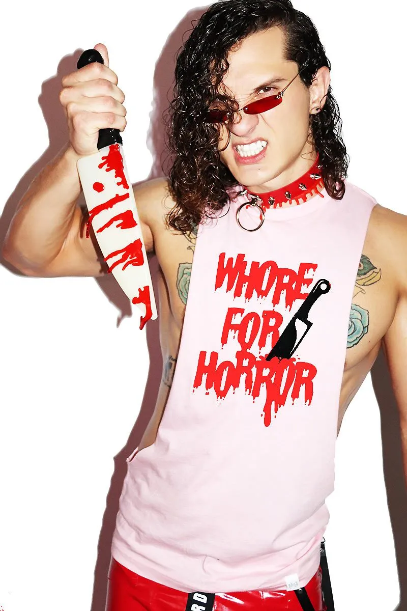 Whore for Horror Low Arm Shedder Tank- Pink