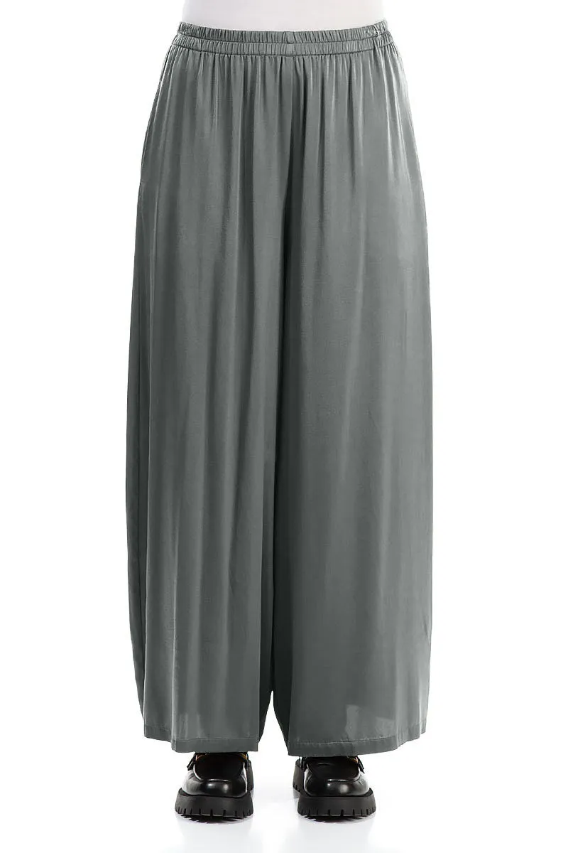 Wide Leg Silver Silk Trousers