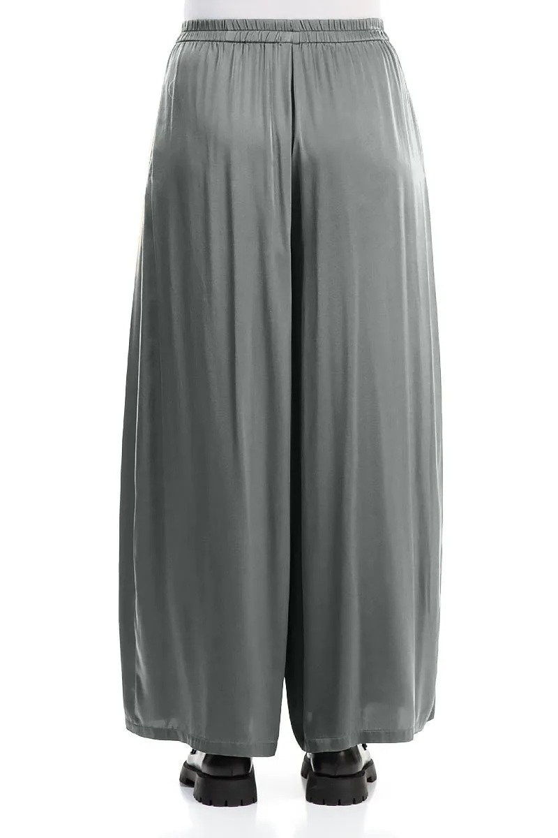 Wide Leg Silver Silk Trousers