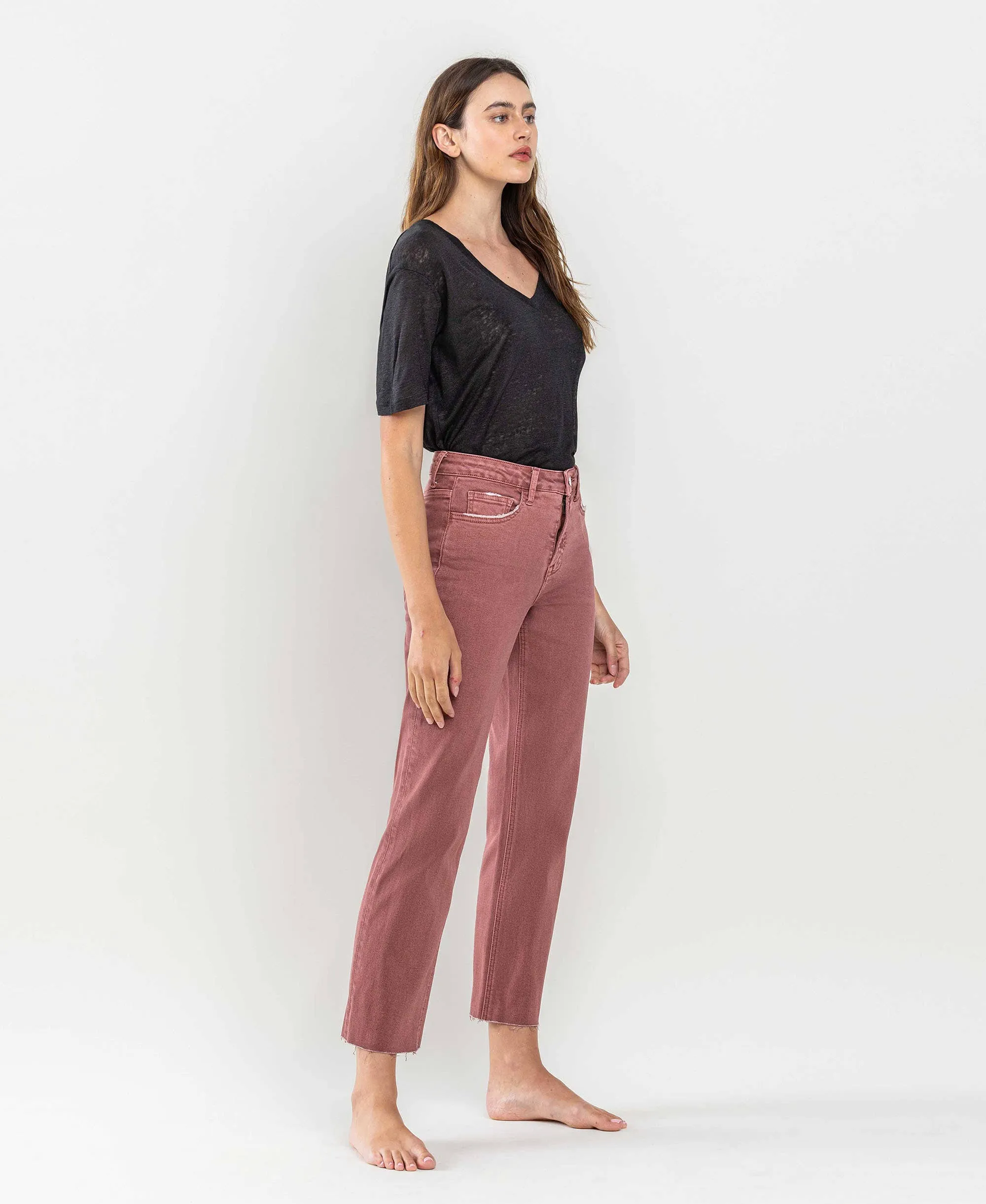 WINE TUMMY CONTROL HIGH RISE CROP STRAIGHT JEANS